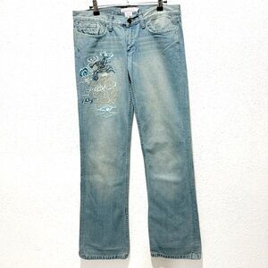 Fancy Collection Light Blue Straight Leg Jeans with Embroidery 29